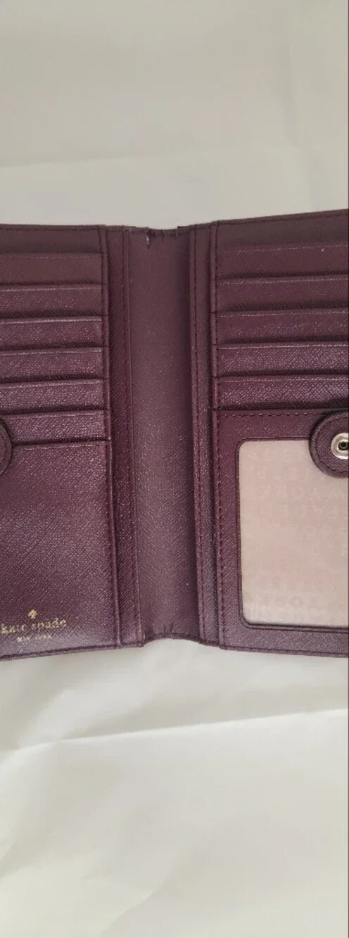kate spade Plum Saffiano Zip-Around Wallet with Gold Logo Plaque Good Condition!